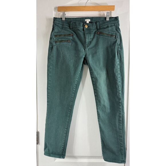 J Crew Women's Green Denim Skinny Jeans Stretch Zipper Front Pockets Size 30 - Picture 1 of 11